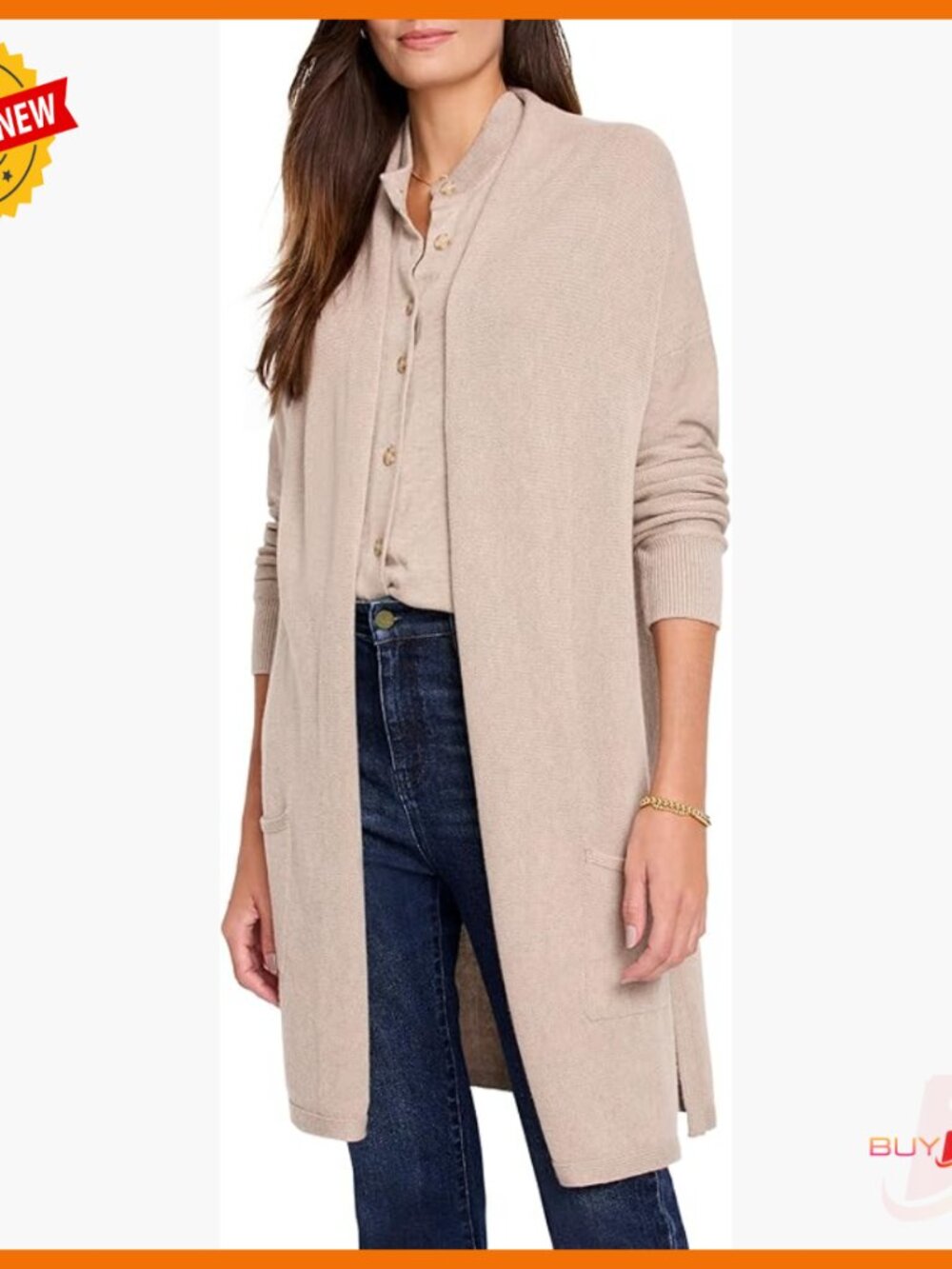 Missy Tunic-Length Cardigan With Patch Pockets And Side Slits
